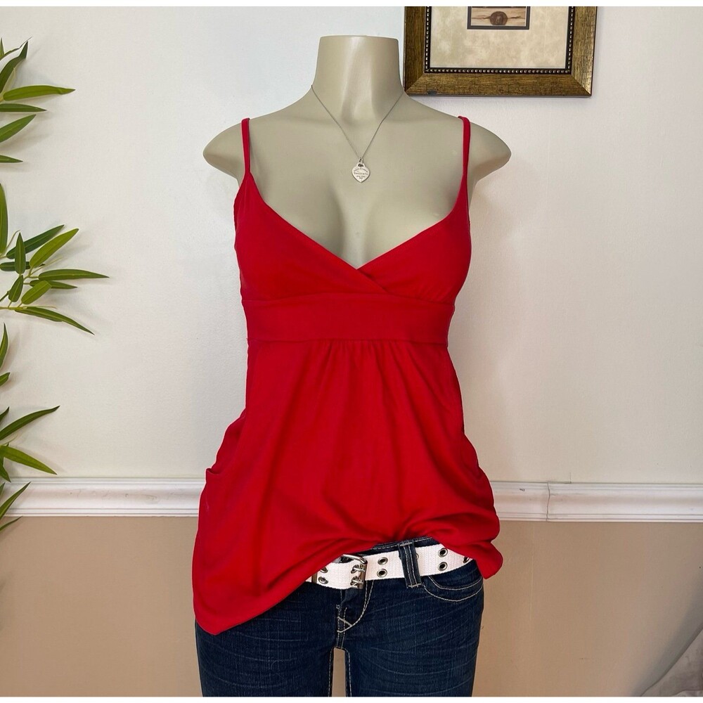 Derek Heart Junior’s Y2K Vintage Red V-Neck Babydoll Tank Top